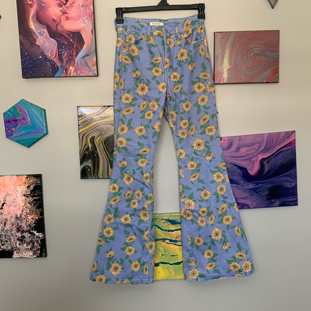High waisted, flared sunflower jeans.
